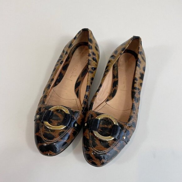 Casadei Womens Leopard Shoes Patent Leather Gold Tone Ring Brown 8 Animal Print - Picture 4 of 13
